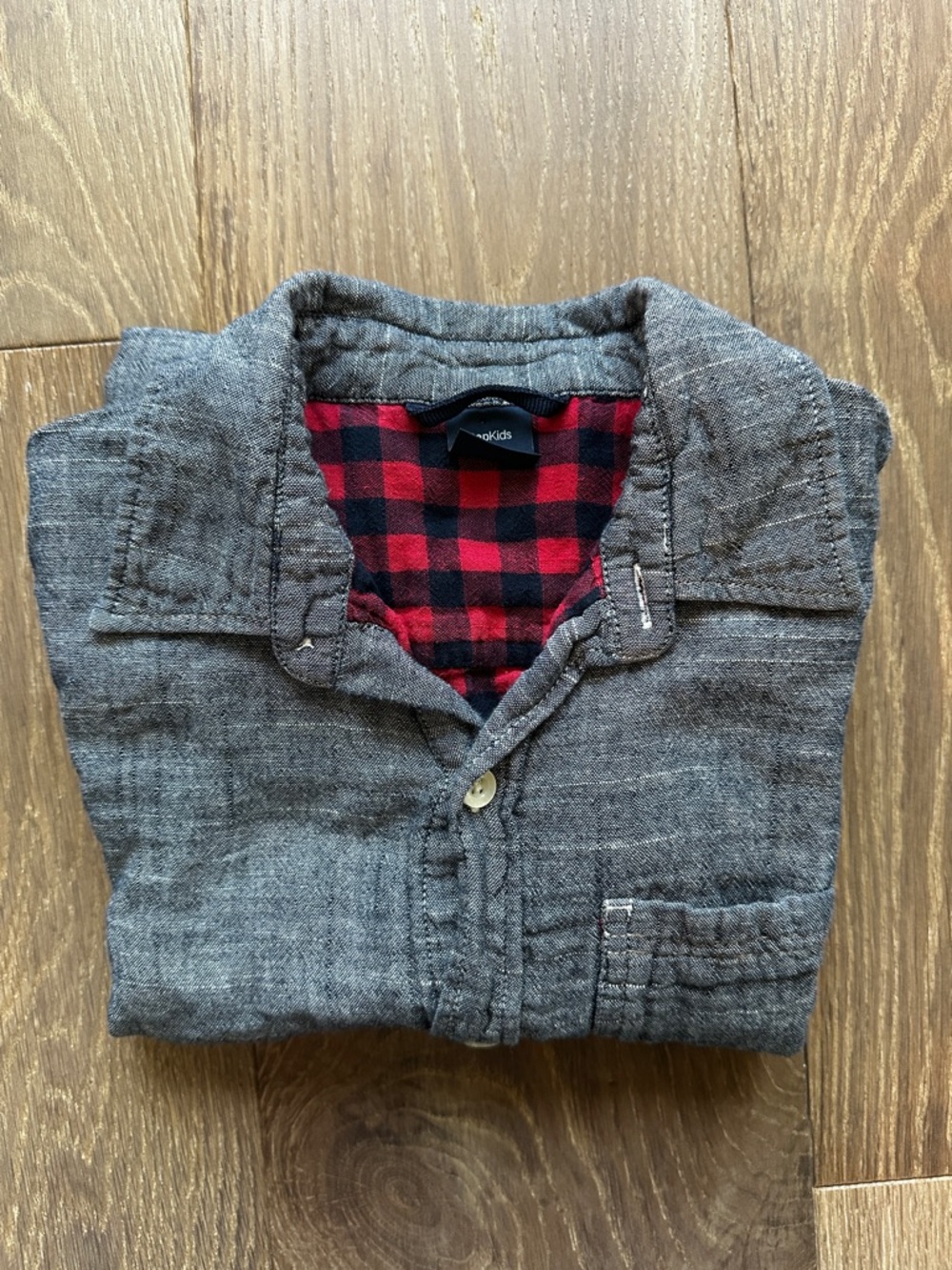 GAP Kids BlueChambray Button-Down Shirt with Red Black Plaid Lining
